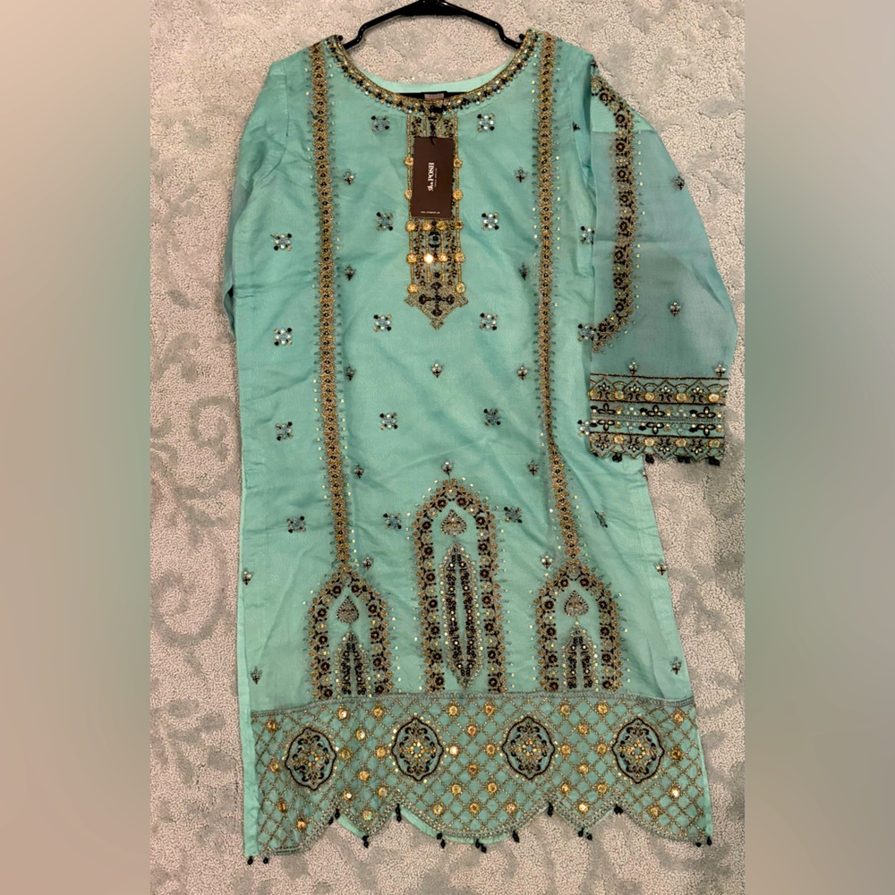 Sha Posh original Pakistani 3 piece Teal kurta with trouser and dupatta